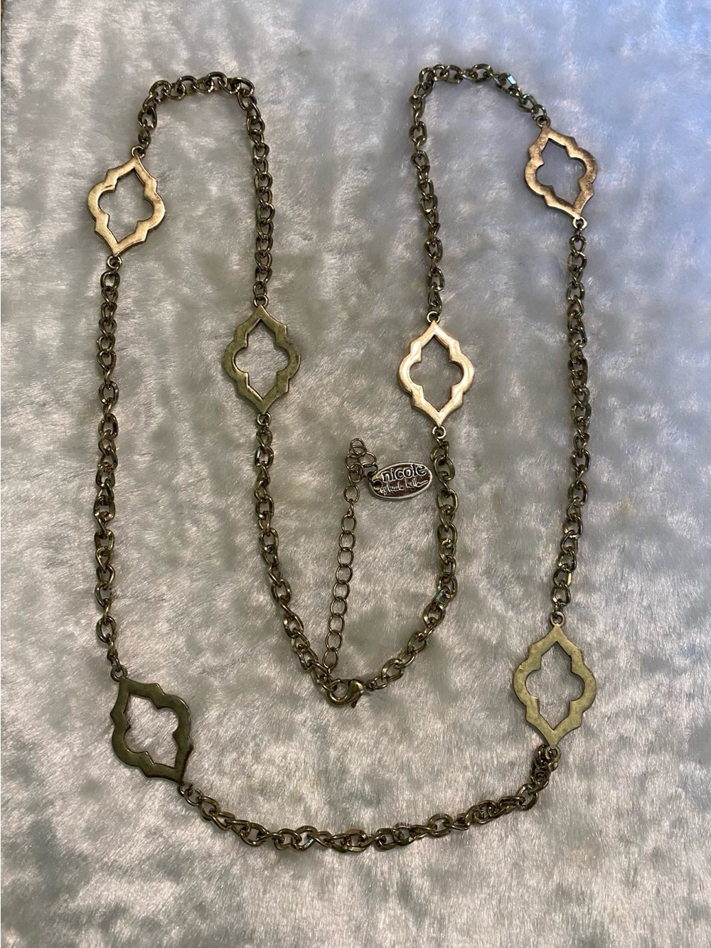 🍀VTG Nicole by Nicole Miller Long Gold Geometric Link Necklace
